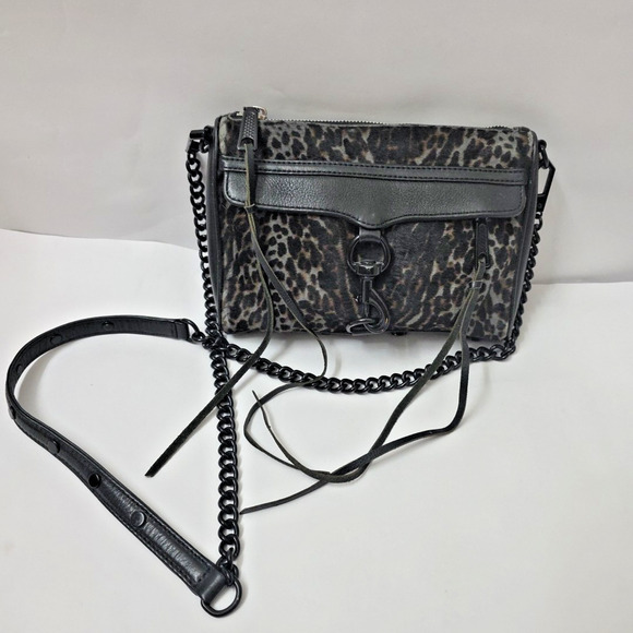 Y2K Rebecca Minkoff Mini MAC Convertible Crossbody Bag Leopard Print Calf Hair - Picture 3 of 11
